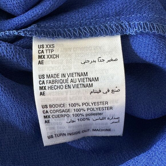 Bar III XX-Small Top Tie V-Neck Long Balloon Sleeves Curved Hem Blue New - Picture 7 of 8